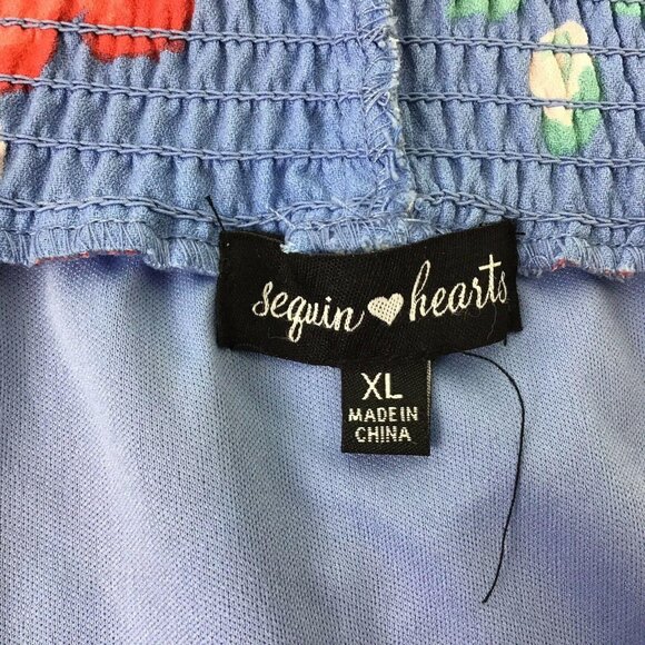 NWT Sequin Hearts XL Blue Floral Rose Blouse Roses Off Shoulder Bell Sleeves - Picture 4 of 10